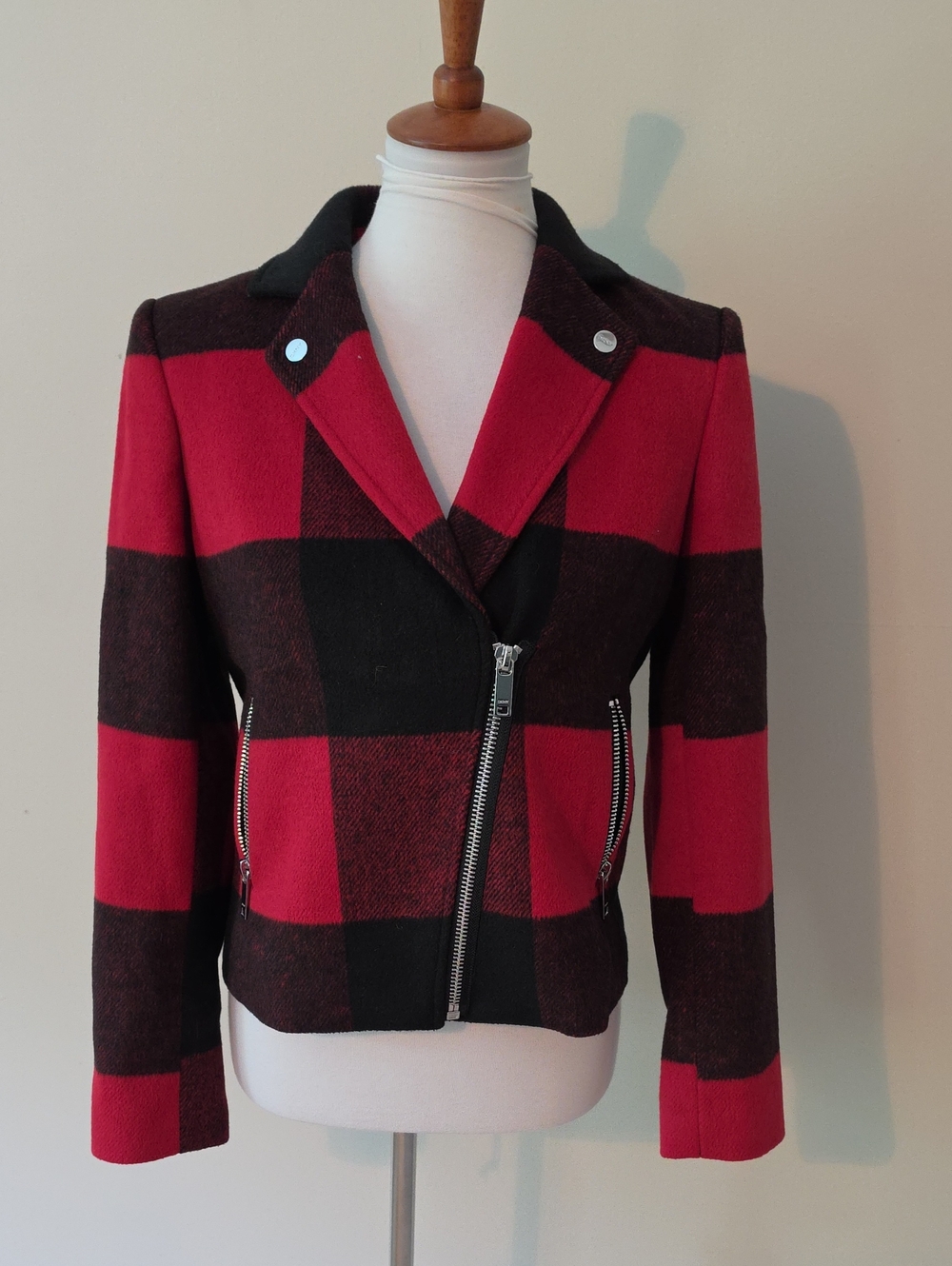 Dkny Stylish Red and Black Plaid Women's Jacket